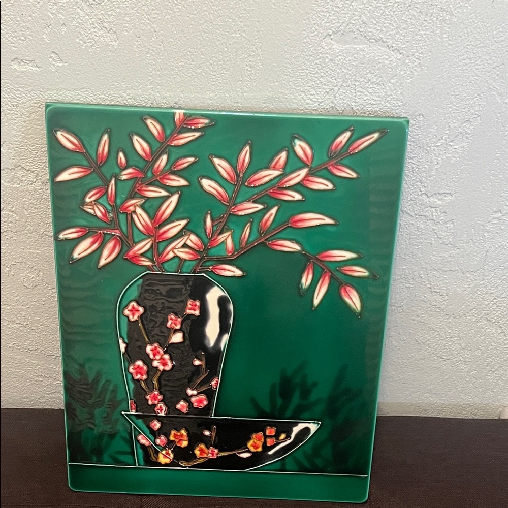 #1272=“15X12” Green Floral Ceramic Wall Art